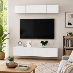Value-Driven White Wall Mounted TV Cabinet Set - 4 Pieces