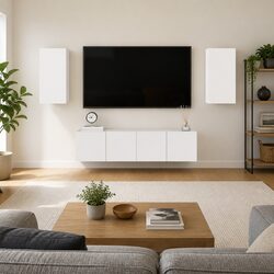 Versatile 4-Piece White TV Cabinet with Easy Maintenance