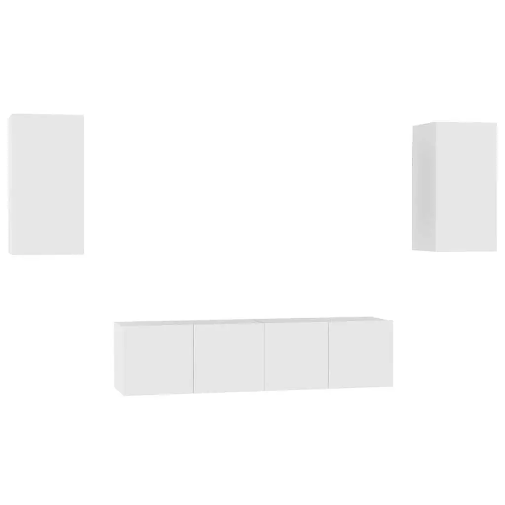 TV Cabinet Set 4 Pieces Wall Mounted Storage Unit White