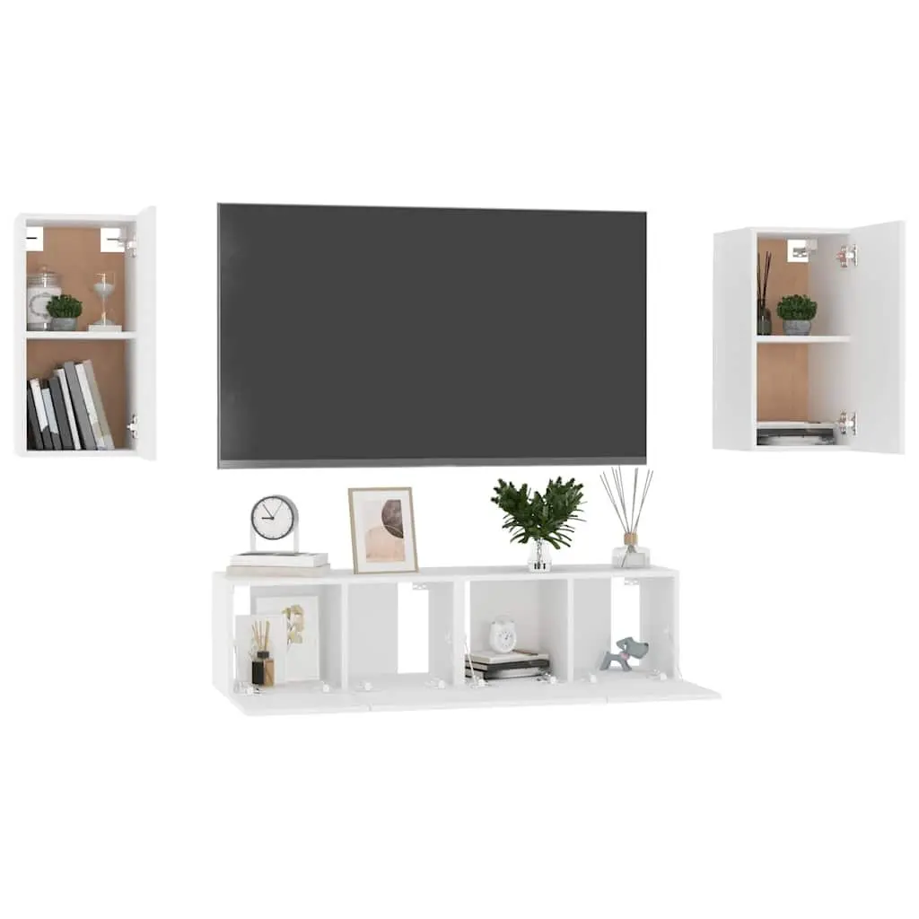 TV Cabinet Set 4 Pieces Wall Mounted Storage Unit White