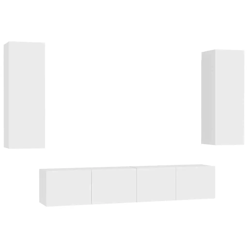 4 Piece TV Cabinet Set Wall Mounted Storage Unit Living Room Furniture White