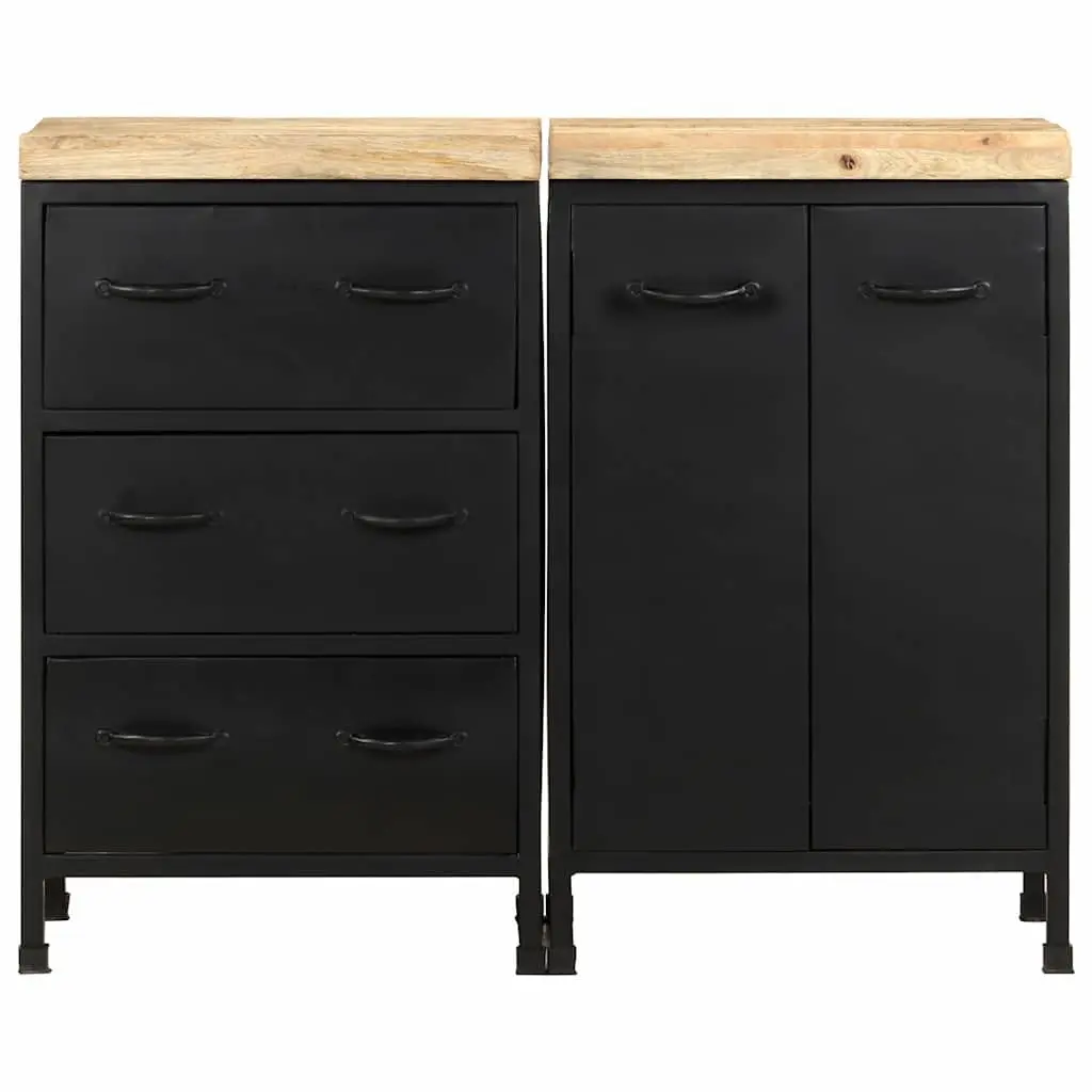 Sideboard Storage Cabinet Rough Mango Wood 3 Drawers 2 Doors Brown
