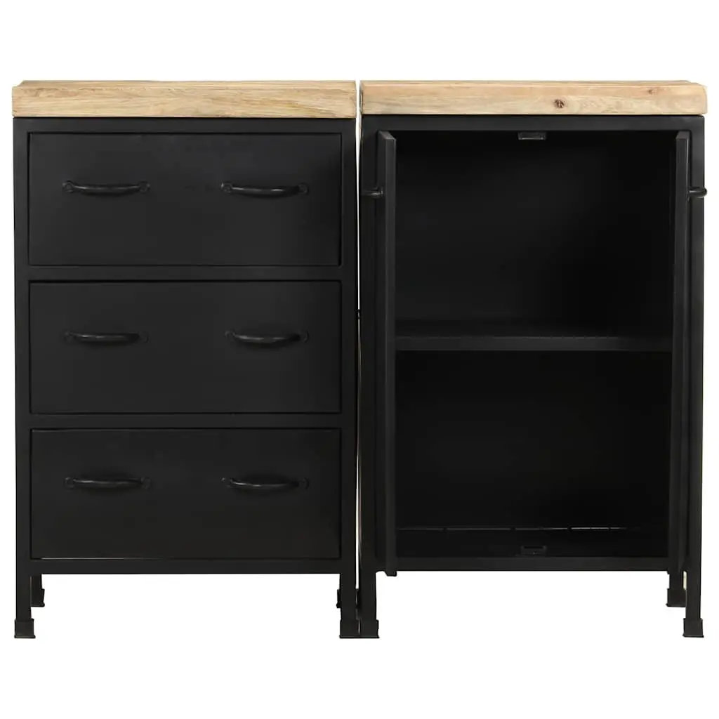Sideboard Storage Cabinet Rough Mango Wood 3 Drawers 2 Doors Brown