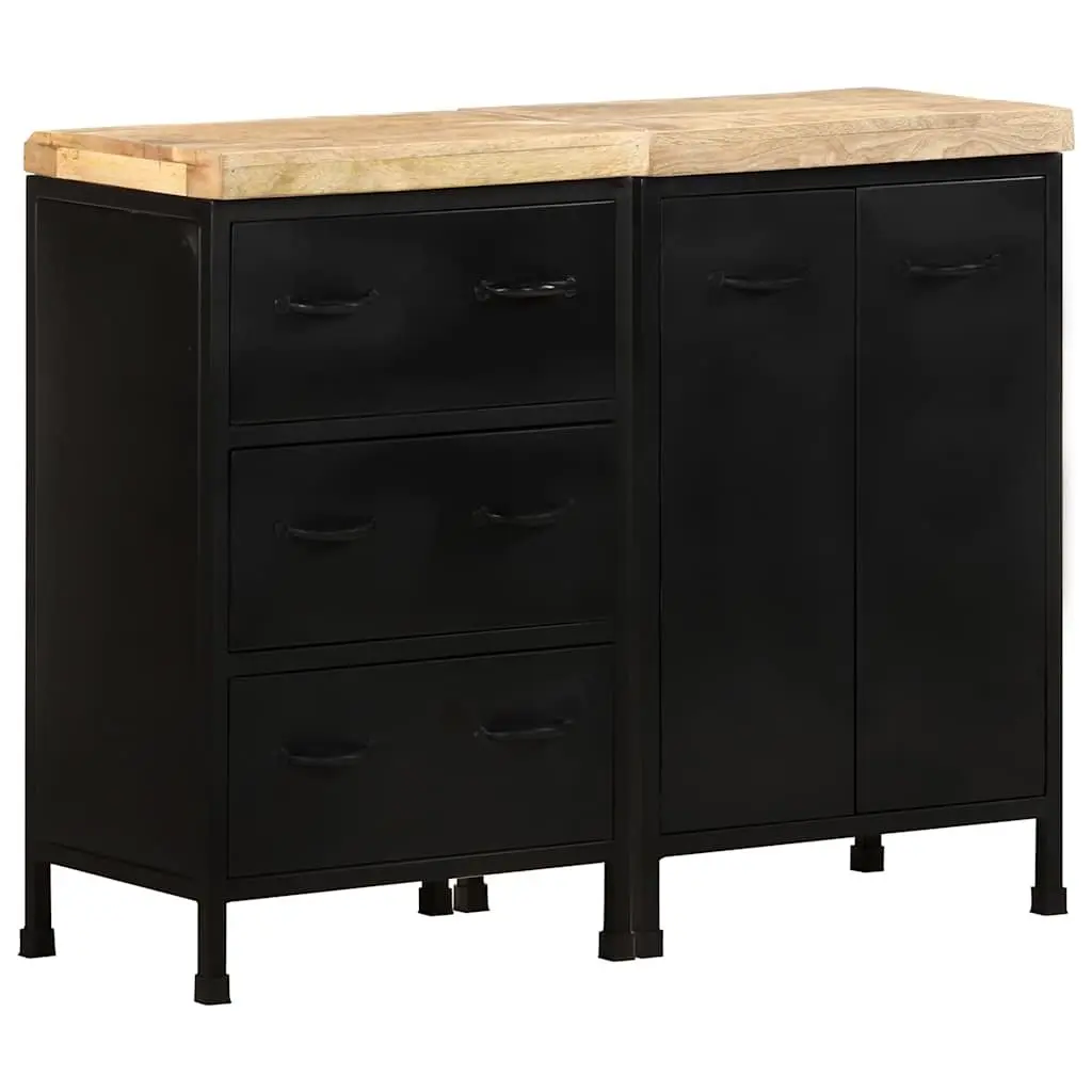 Sideboard Storage Cabinet Rough Mango Wood 3 Drawers 2 Doors Brown
