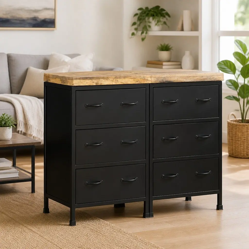 Sideboard Storage Cabinet 6 Drawers Brown Living Room Furniture
