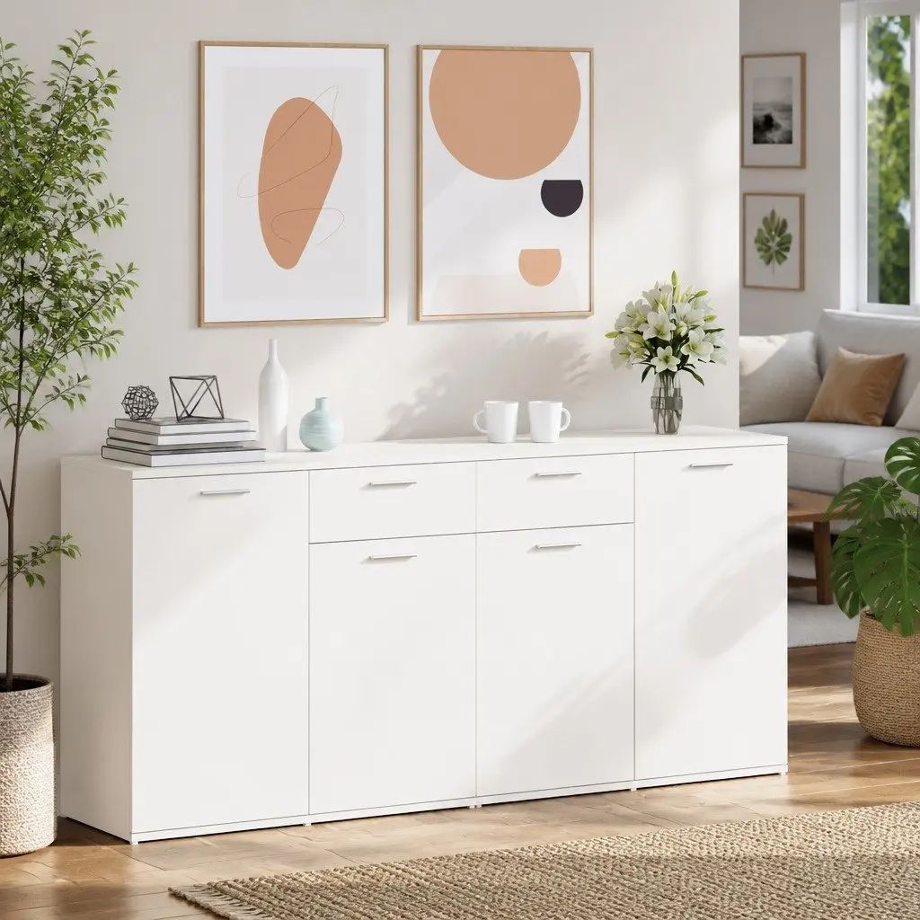White Storage Sideboard 160x36x75 cm