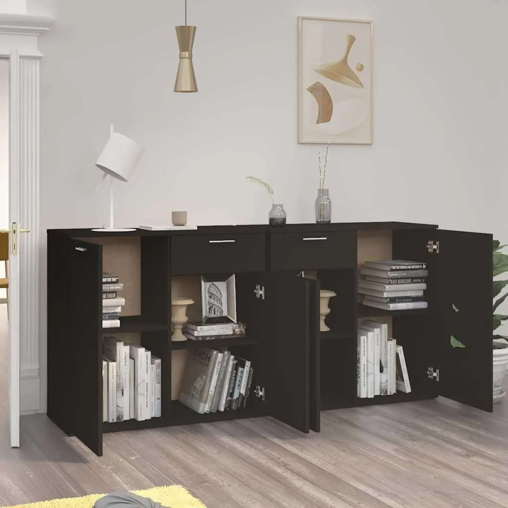 Sideboard Buffet Cabinet Storage Unit 160x36x75 cm Black 4 Door 2 Drawer