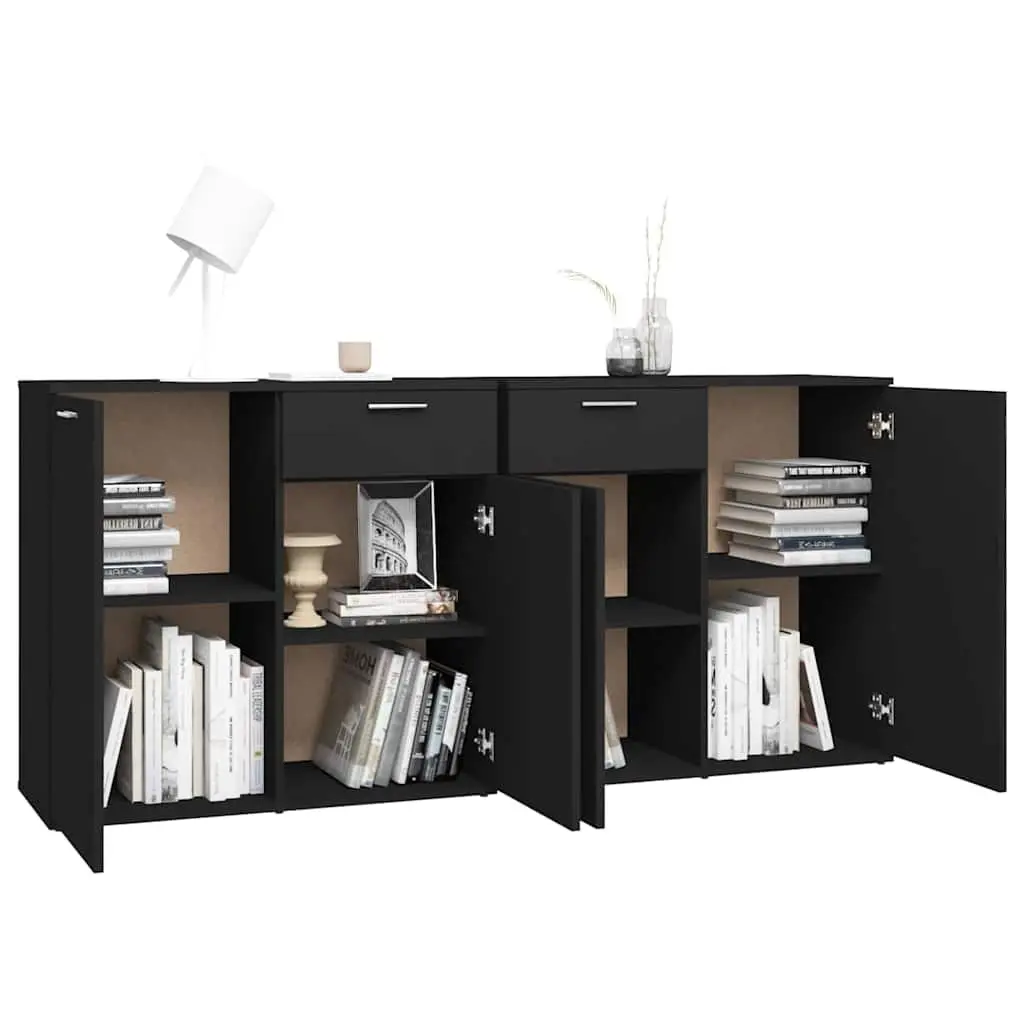 Sideboard Buffet Cabinet Storage Unit 160x36x75 cm Black 4 Door 2 Drawer