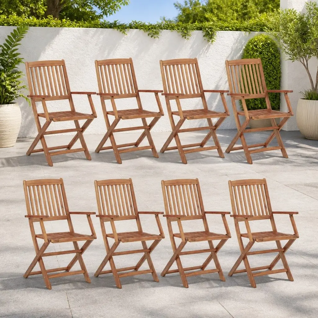 Folding Chairs Set 8 Piece Garden Dining Solid Acacia Wood Brown