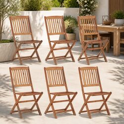 Folding Outdoor Chairs 6 Pieces Solid Acacia Wood Garden Dining Patio Seating