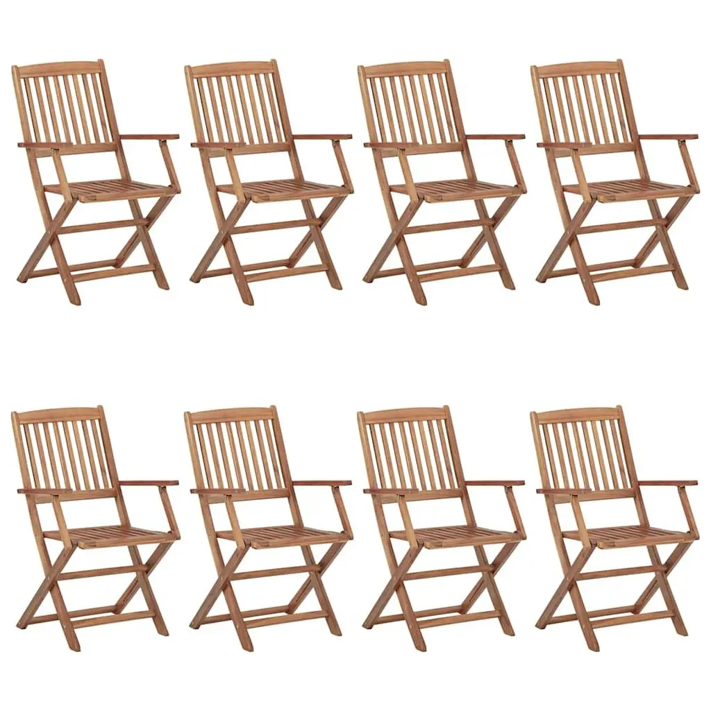 Outdoor Folding Garden Chairs Set of 8 with Cushions Acacia Wood Patio Seating