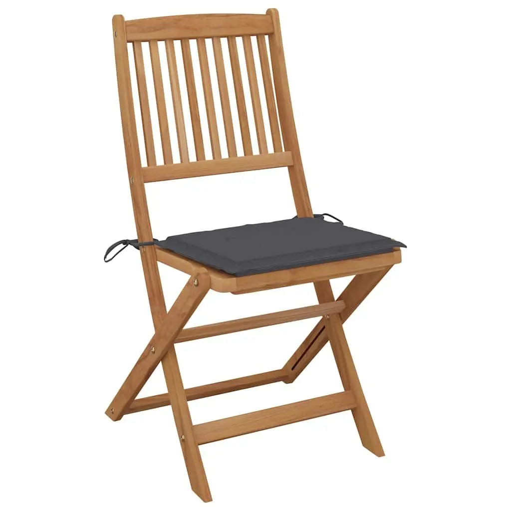 Folding Chairs Outdoor Seating Set 6 Piece Acacia Wood Cushions Anthracite