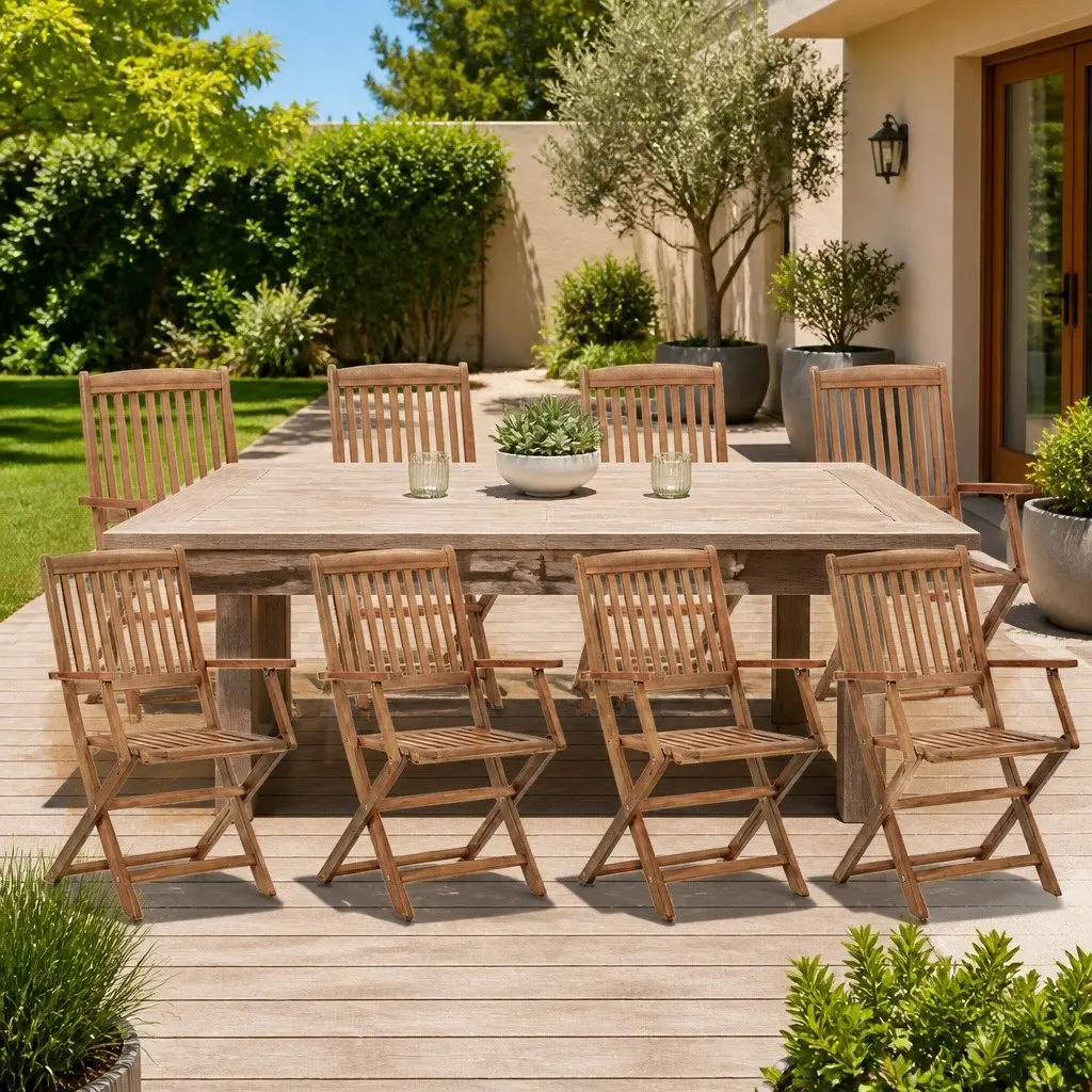 Outdoor Chairs Folding Set 8 Pcs Solid Wood Garden Dining Seating Brown