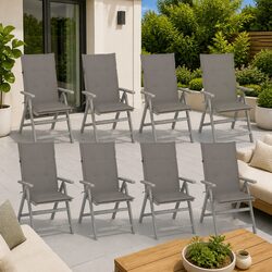 Outdoor Reclining Chairs Set 8 pcs Garden Seating with Cushions Grey Solid Wood