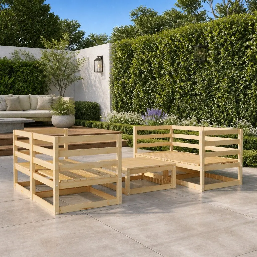 Garden Lounge Set Outdoor Furniture Modular 5 Piece Brown Solid Wood