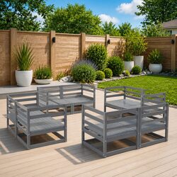 Comfortable Grey 8-Piece Garden Lounge Set in Pinewood