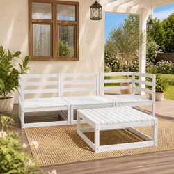 4 Piece Garden Lounge Set White Outdoor Furniture Solid Pinewood Patio Sofa