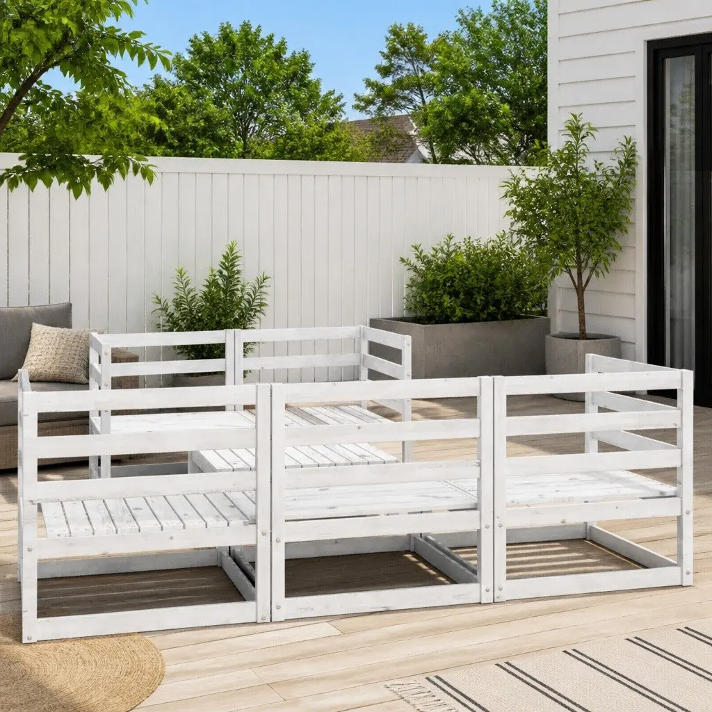 Garden Lounge Set Modular Outdoor Furniture 6 Piece White Solid Pinewood