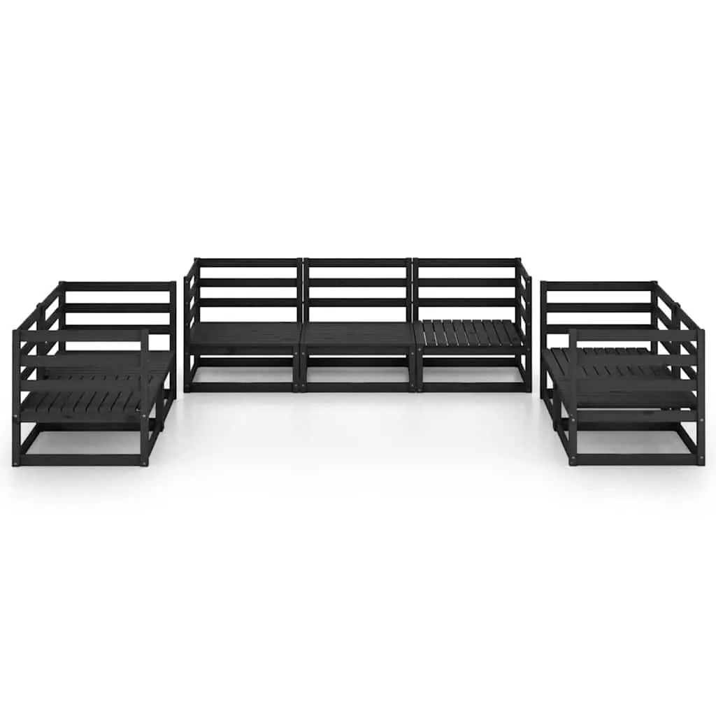 7 Piece Garden Lounge Set Outdoor Patio Furniture Black Solid Pinewood