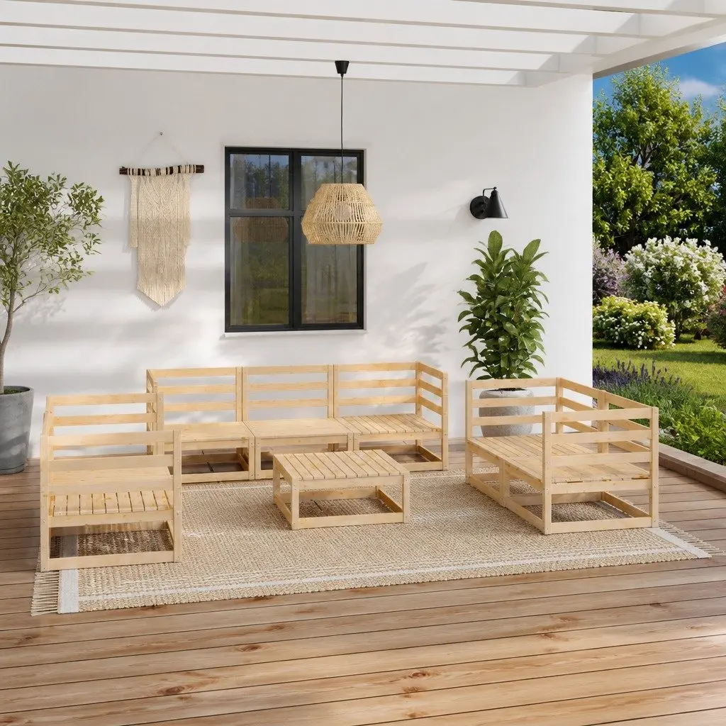8 Piece Garden Lounge Set Outdoor Furniture Solid Wood Brown Modular Patio