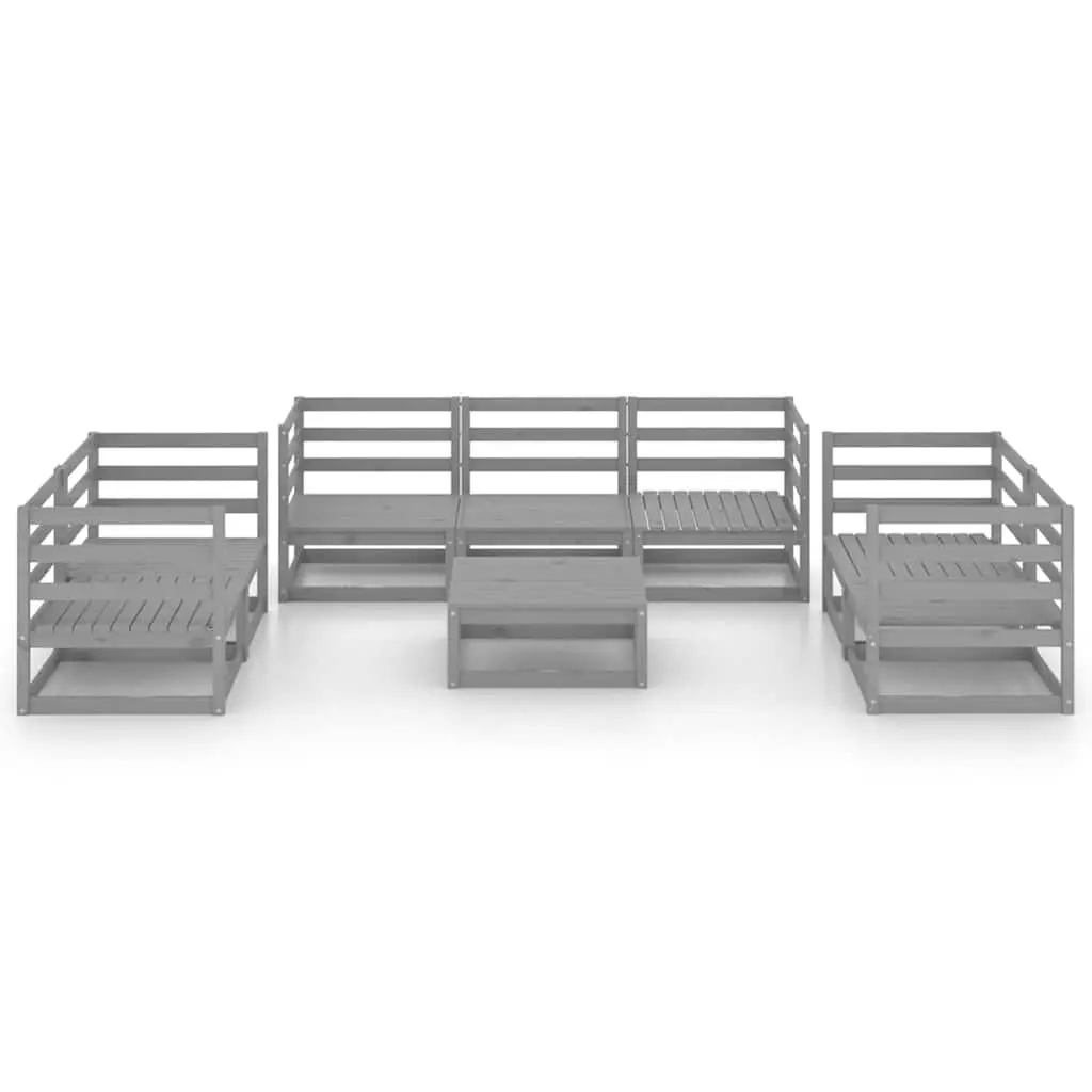 Garden Lounge Set 8 Piece Outdoor Furniture Grey Solid Wood Modular