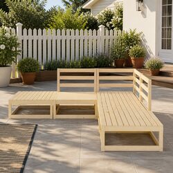 5 Piece Garden Lounge Set Solid Pinewood Brown Outdoor Furniture Modular