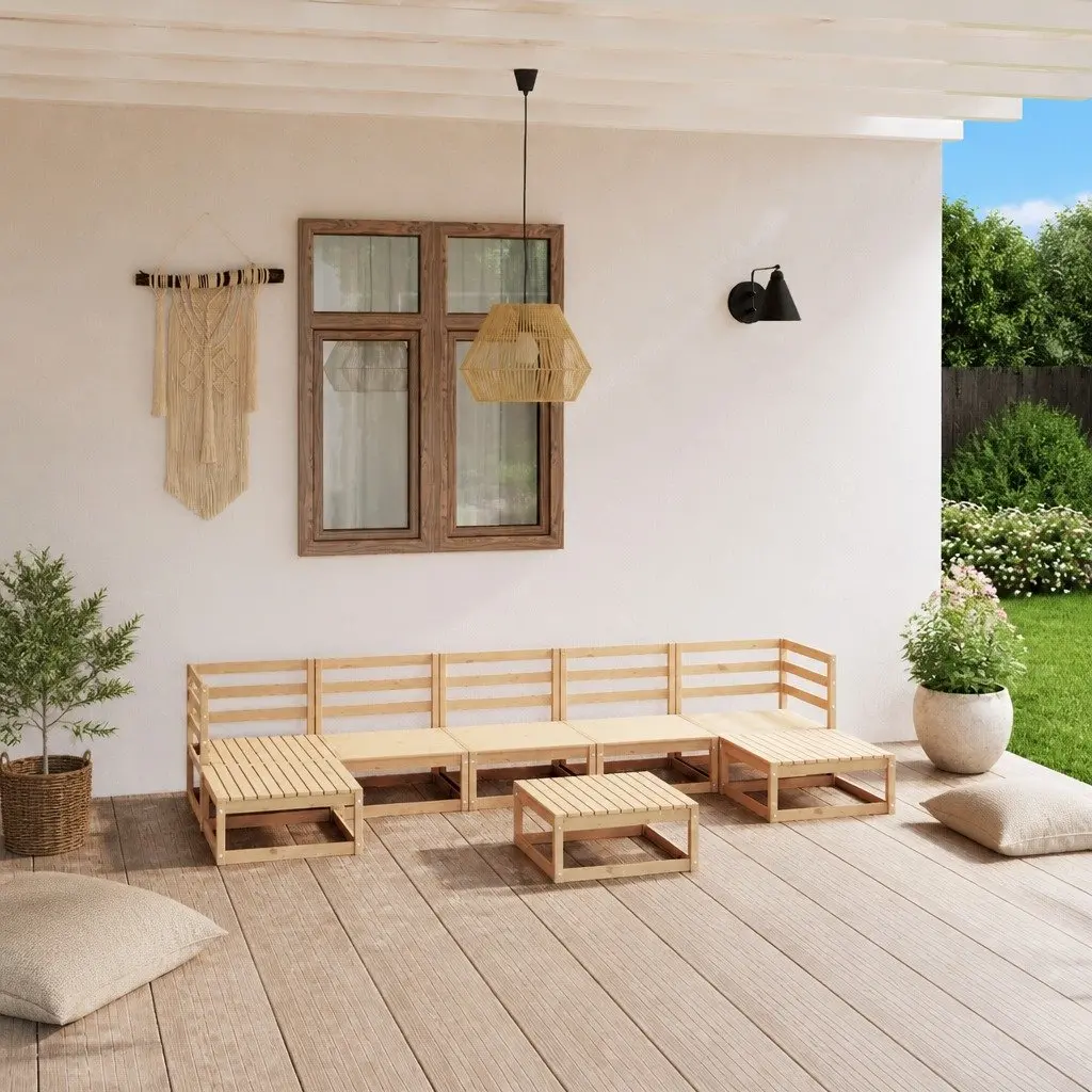 Modular Outdoor Furniture Garden Lounge Set Pinewood Sectional 8 Piece Brown