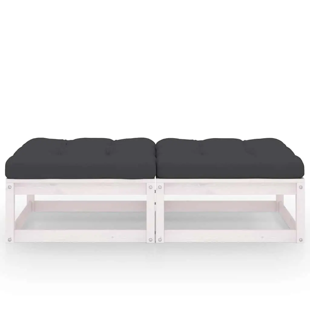 Garden Footstools 2 pcs Outdoor Seating Solid Pinewood with Cushions White