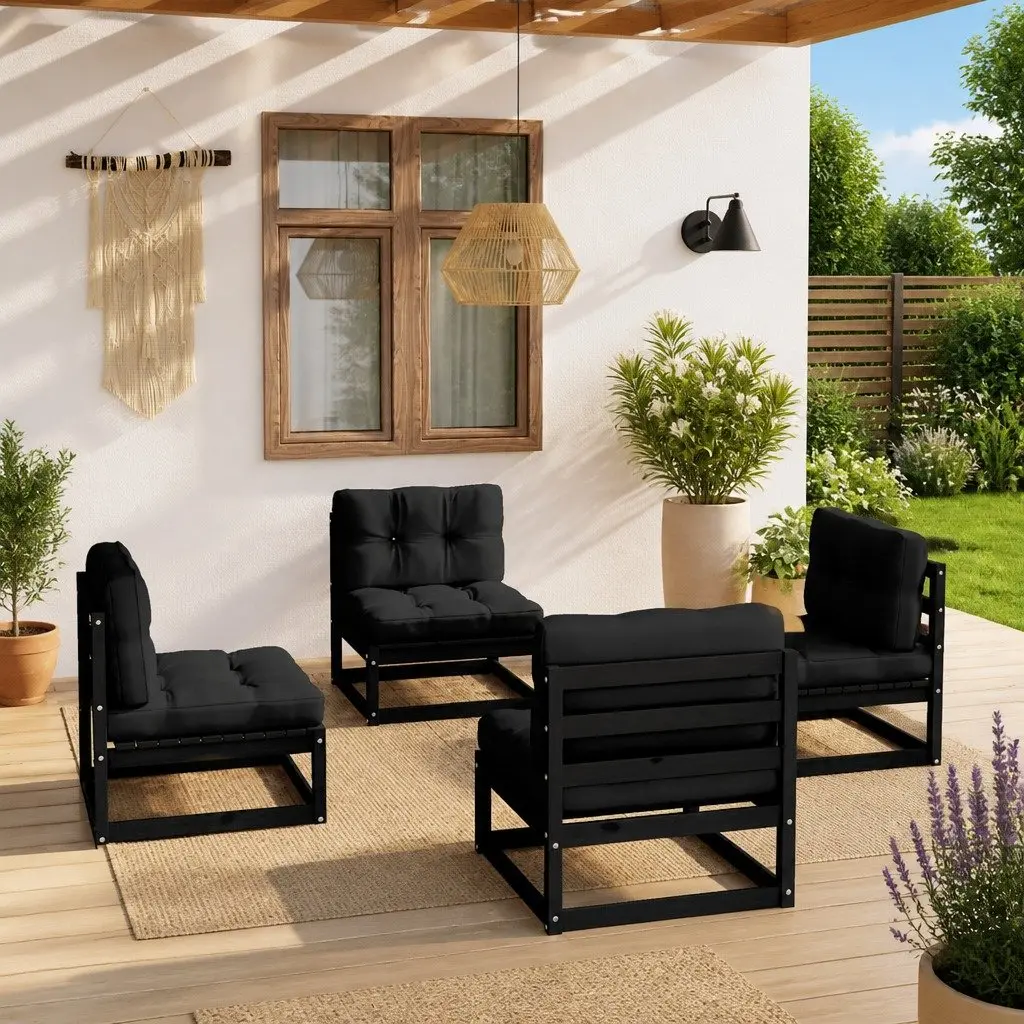Garden Lounge Set 4 Piece Outdoor Furniture Solid Pinewood Black with Cushions