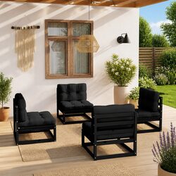 Comfortable 4-Piece Lounge Set Made of Solid Pinewood