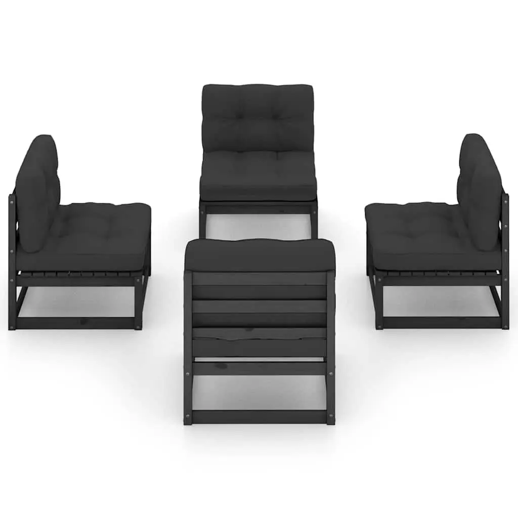 Garden Lounge Set 4 Piece Outdoor Furniture Solid Pinewood Black with Cushions