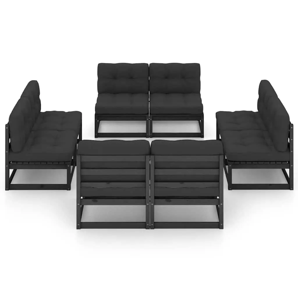 Garden Lounge Set 8 Piece Outdoor Furniture Cushions Pinewood Black