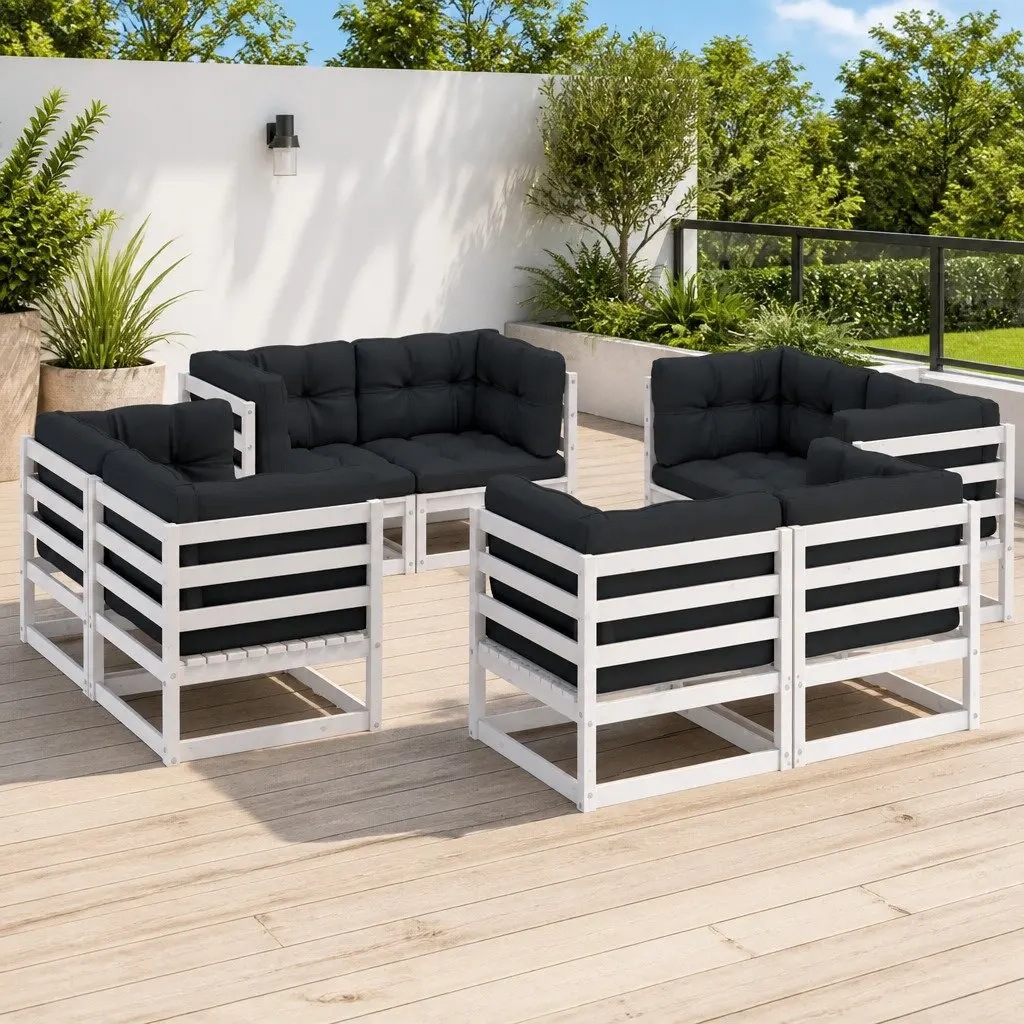 Garden Lounge Set Outdoor Furniture 8 Piece Modular White Seating with Cushions
