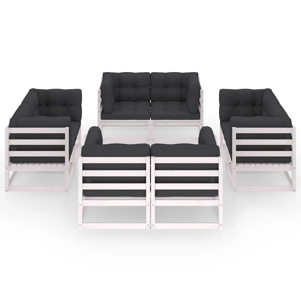 Garden Lounge Set Outdoor Furniture 8 Piece Modular White Seating with Cushions