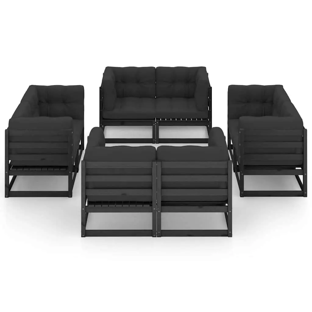 Garden Lounge Set 8 Piece Outdoor Furniture Solid Pinewood Black