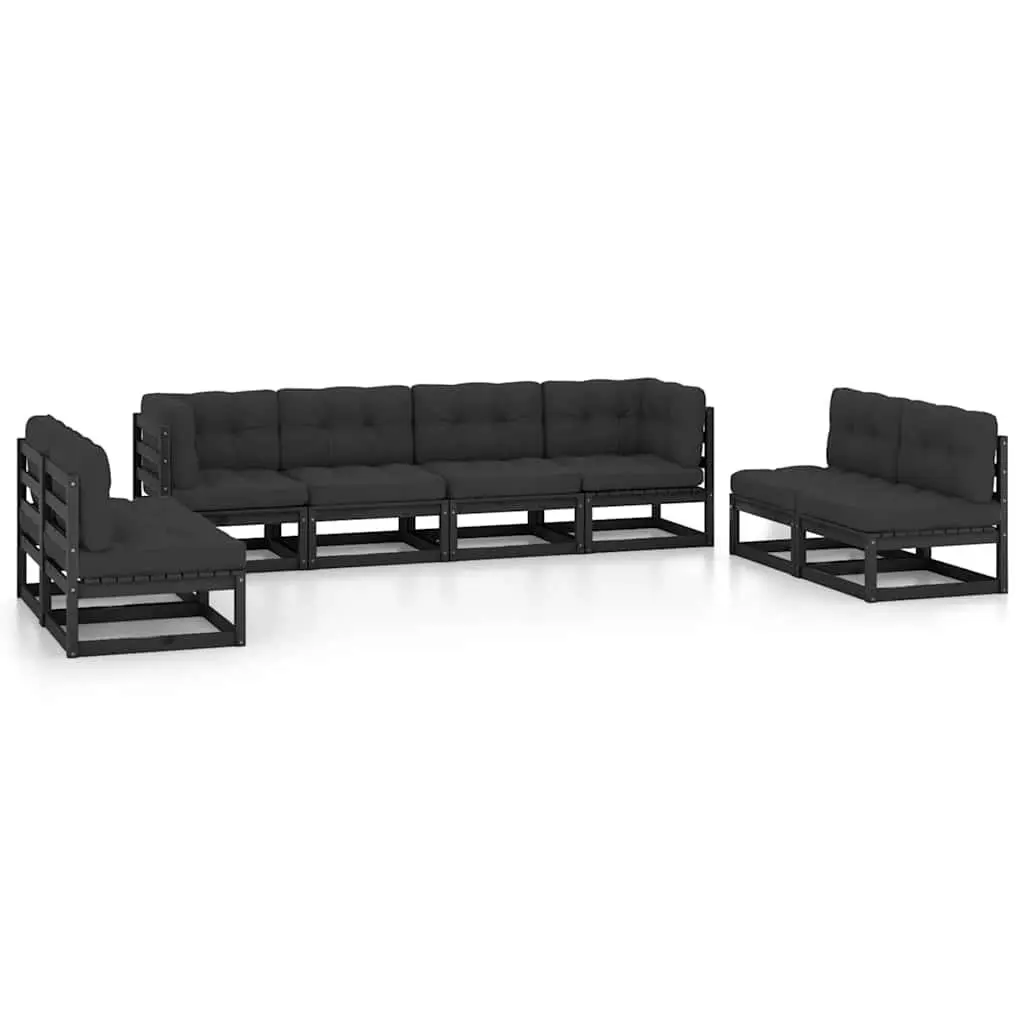 Garden Lounge Set Modular Outdoor Furniture 8 Piece with Cushions Black
