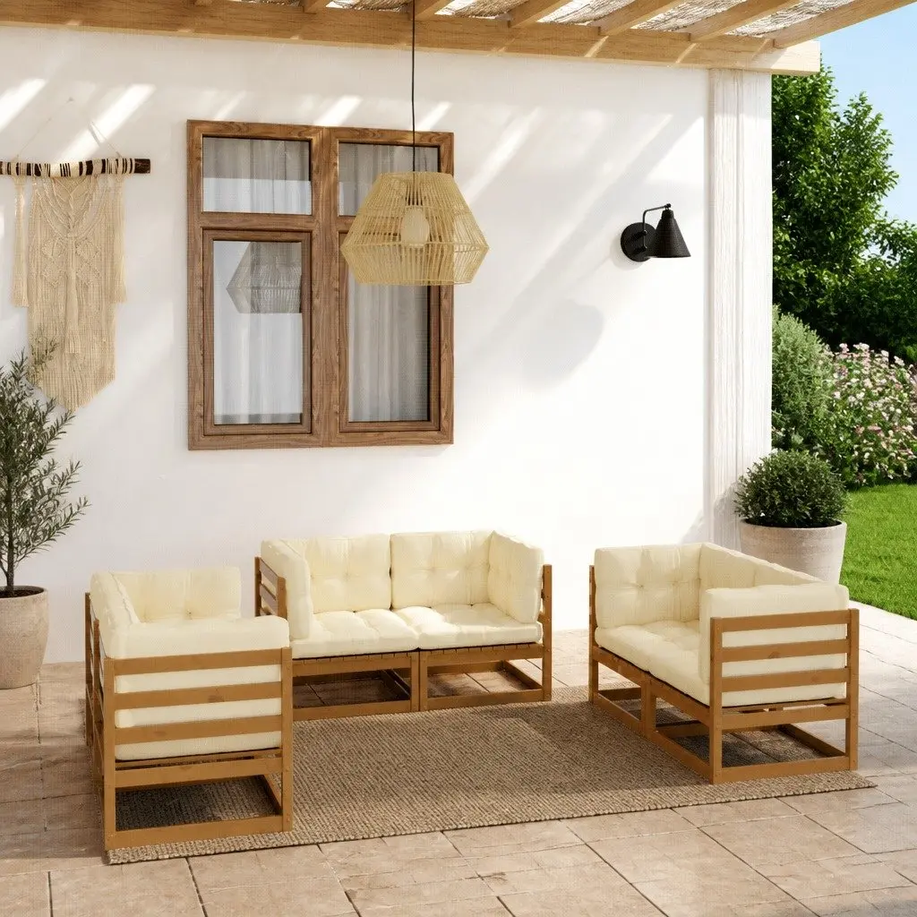 Garden Lounge Set 6 Piece Outdoor Furniture Modular Brown with Cushions