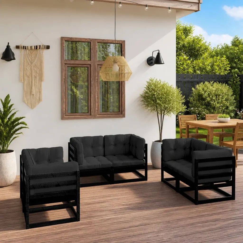 Garden Lounge Set 6 Piece Outdoor Furniture Cushions Pinewood Black