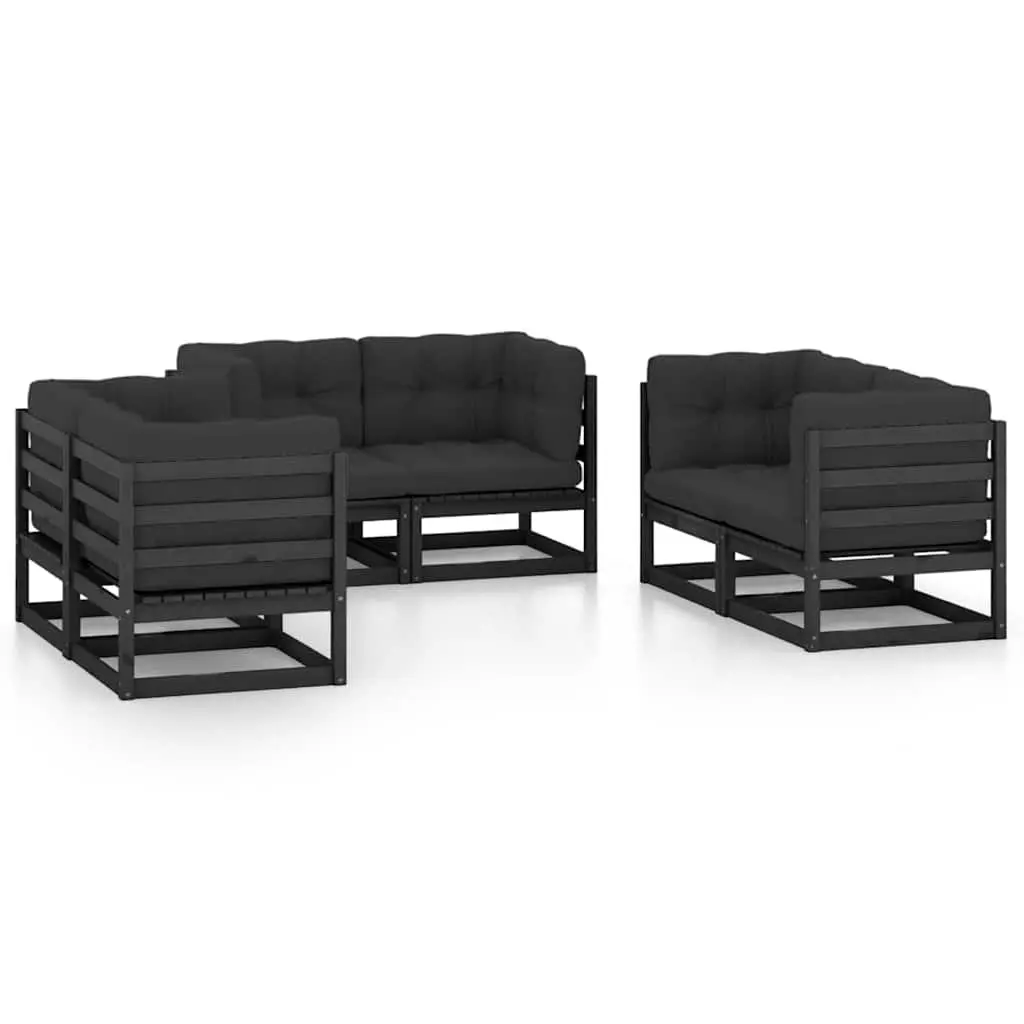 Garden Lounge Set 6 Piece Outdoor Furniture Cushions Pinewood Black