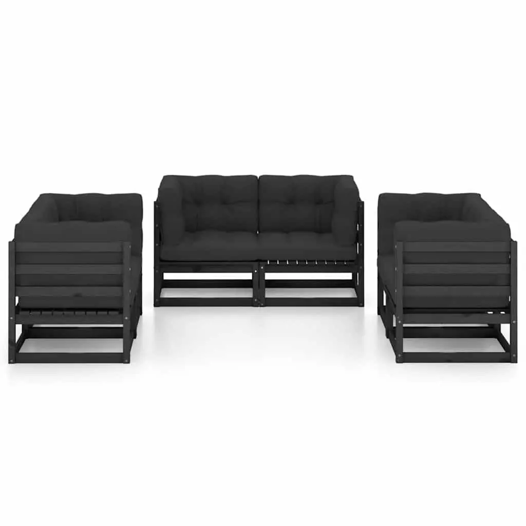 Garden Lounge Set 6 Piece Outdoor Furniture Cushions Pinewood Black