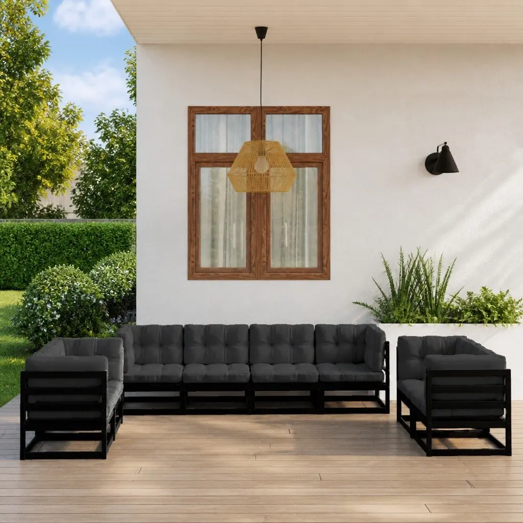 Garden Lounge Set 8 Piece Outdoor Furniture Modular Pinewood Black