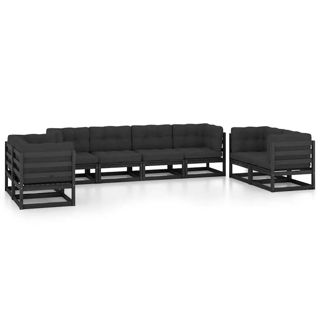 Garden Lounge Set 8 Piece Outdoor Furniture Modular Pinewood Black