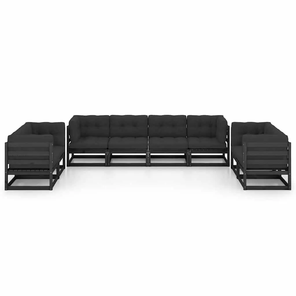 Garden Lounge Set 8 Piece Outdoor Furniture Modular Pinewood Black