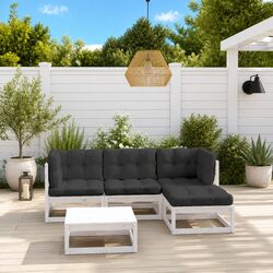 Garden Lounge Set 5 Piece Outdoor Furniture with Cushions White Pinewood