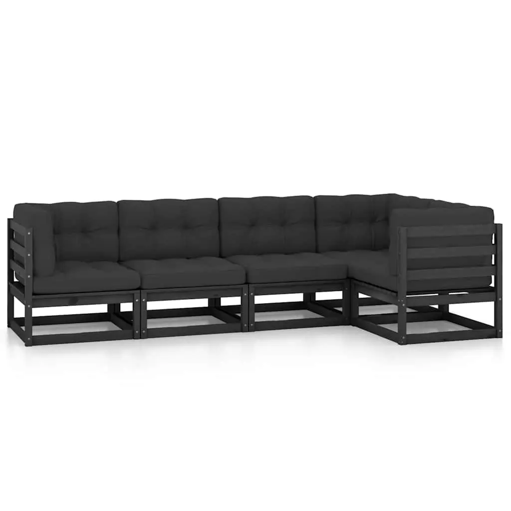 Garden Lounge Set 5 Piece Outdoor Furniture Black Pinewood with Cushions