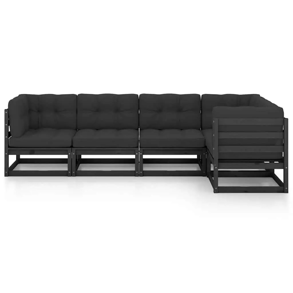 Garden Lounge Set 5 Piece Outdoor Furniture Black Pinewood with Cushions