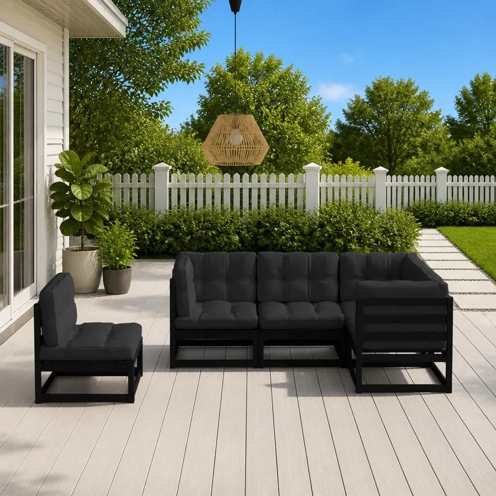Garden Lounge Set Modular Outdoor Furniture 5 Piece Black Cushions
