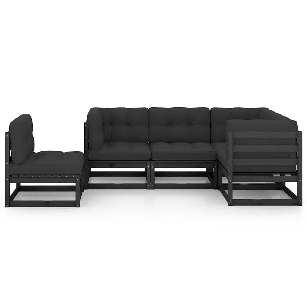 Garden Lounge Set Modular Outdoor Furniture 5 Piece Black Cushions