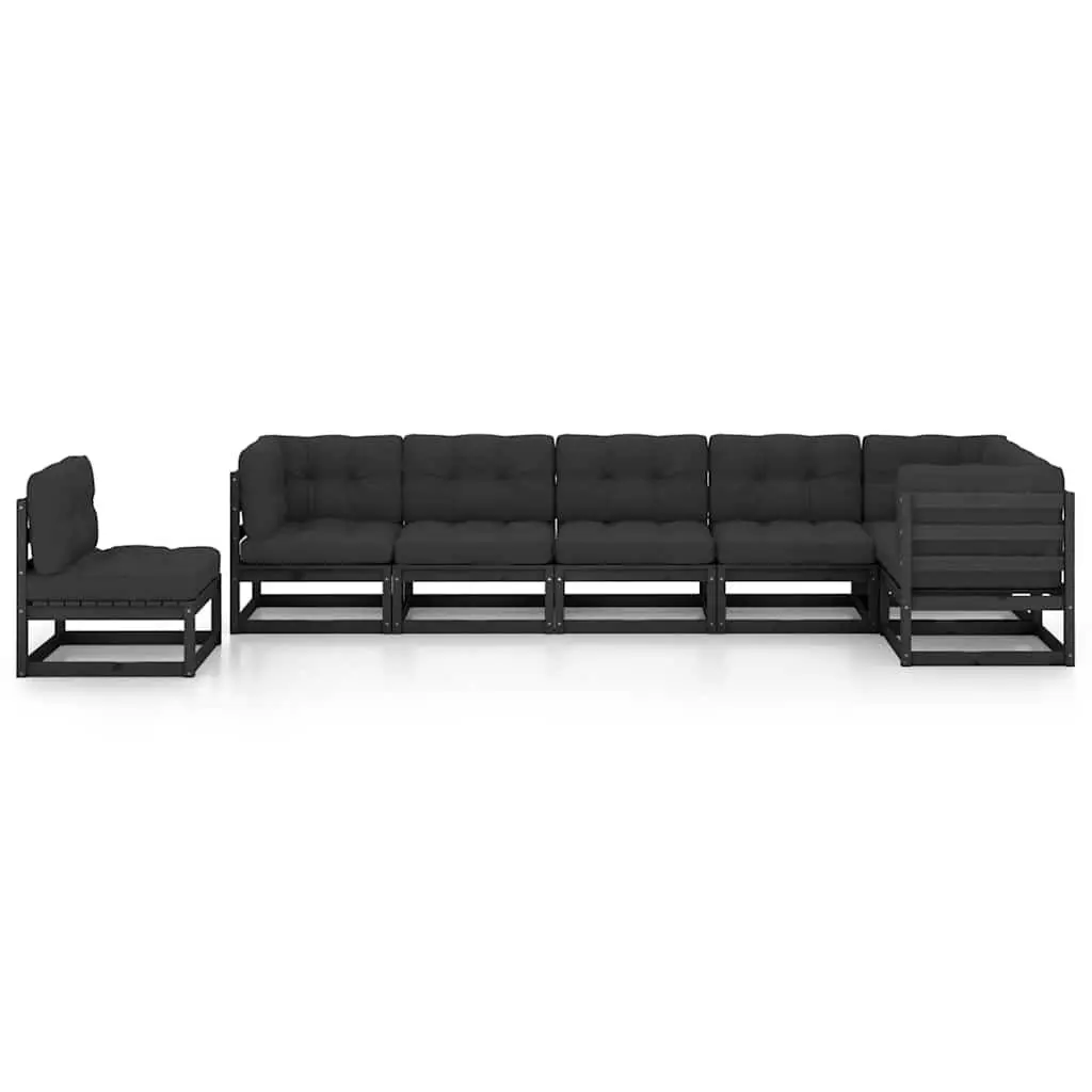 Garden Lounge Set 7 Piece Outdoor Furniture Modular Black Pinewood with Cushions