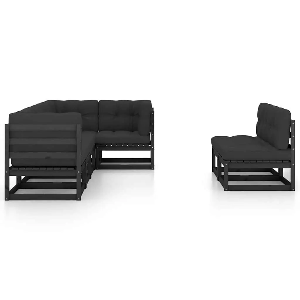 Garden Lounge Set 7 Piece Outdoor Furniture with Cushions Solid Pinewood Black